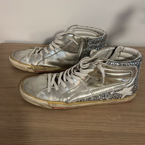 Golden Goose Women's Slide Glitter High Top Sneakers Size 41 - Picture 2 of 8